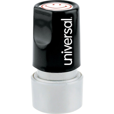 Universal Round Message Stamp, SMILEY FACE, Pre-Inked/Re-Inkable, Red UNV10080***