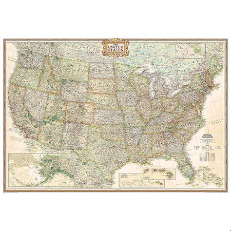 National Geographic United States Executive Map, Enlarged and Laminated, 69.25'' x 48'' RE00620117