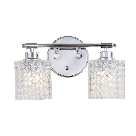 Jonathan Y Spaulding Vintage 13" 2-Light Iron/Chevron Pattern Glass Farmhouse Cottage LED Vanity Light, Chrome JYL3549A