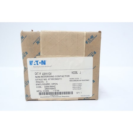 Eaton SIZE 1 NON REVERSING CONTACTOR 240V-AC 10HP A201K1CW