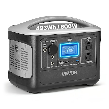 Vevor Portable Power Station 600W 493Wh Solar Generator for Home Camping Travel M6