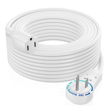 Maximm 50ft 16AWG Flat Plug Extension Cord, Single Outlet, 3-Prong Grounded, UL, White ADW-360-3150-W