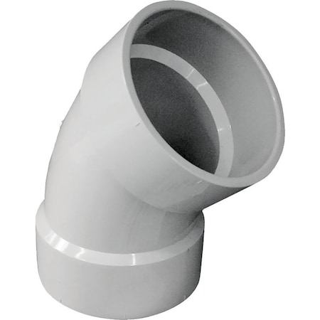 Genova CANPLAS Sanitary Pipe Elbow, 4 in, Hub, 45 deg Angle, PVC, White 192504