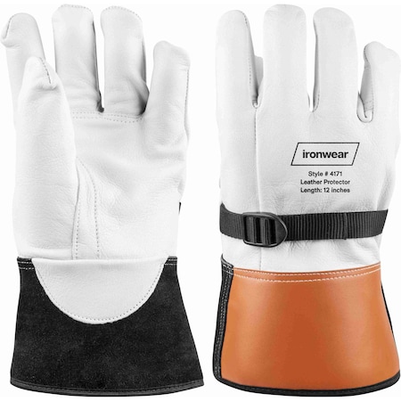 Ironwear Goatskin Leather Glove Protectors for Electrical Rubber Gloves, Adjustable, 12-Inch Long (Size 10) 4171-10