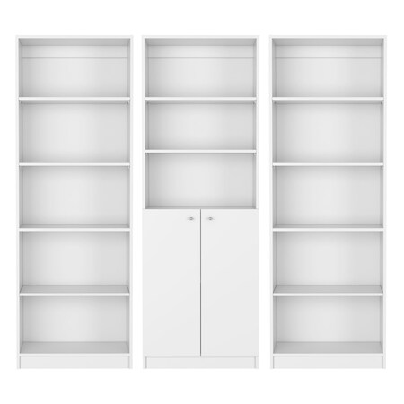 Homeroots Set of Three White Wood Five Tier Modular Bookcase with Two Doors, 3PK 546617