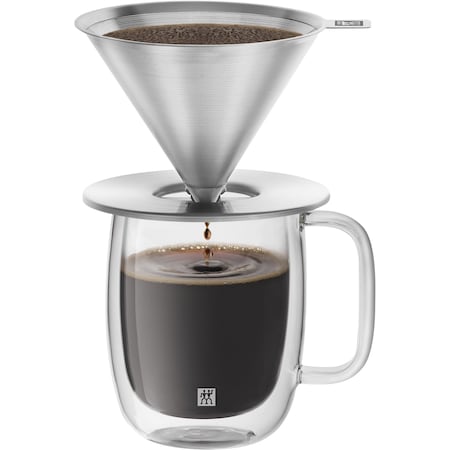 Zwilling Sorrento Stainless Steel Pour Over Coffee Dripper with Double-Wall Glass Coffee Mug 1024006