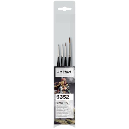 Da Vinci MAESTRO Miniature Brushes, Natural Kolinsky Red Sable, Acrylic, Needle Tip, Assorted, 4-Piece Set VA-5352_0