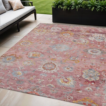 Homeroots 5' X 8' Pink Gray And Gold Floral Washable Indoor Outdoor Area Rug 604085