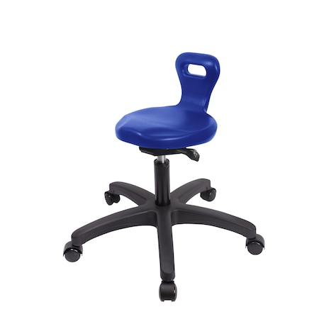 Blue Ridge Ergonomics Polyurethane Serpent Sit-Stand Stool - Medium Bench Height with Casters in Blue Polyurethane PSPMBSO-RG-NF-RC-BLU