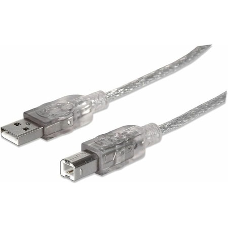 Manhattan Hi-Speed USB 2.0 A Male to B Male Device Cable, 16', Translucent Silver 345408
