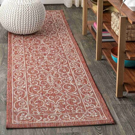 Jonathan Y Charleston Vintage Filigree Textured Weave Red/Beige 2 ft. x 10 ft. Indoor/Outdoor Runner Rug SMB106B-210