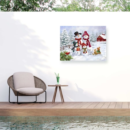 Trademark Fine Art Outdoor Canvas Art Jean Francois Snowman Family Wall Art for Patios, or Gardens GRL00488-OC3547WR