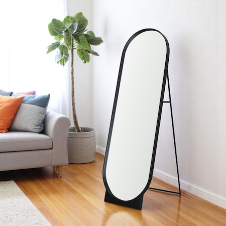 Homeroots 67" Black Metal Oval Freestanding Accent Mirror 607288