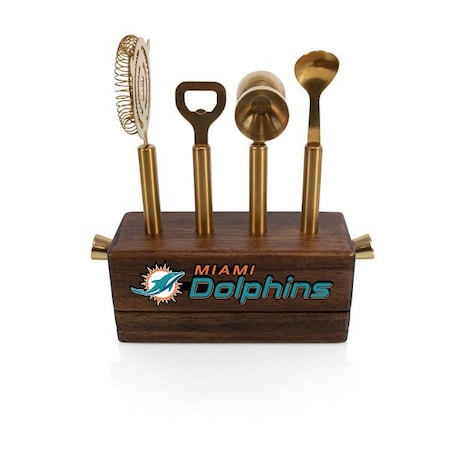Picnic Time Family Of Brands NFL Miami Dolphins Sidecar 5-Piece Bar Tool Set, (Acacia Wood) 672-05-508-177-2