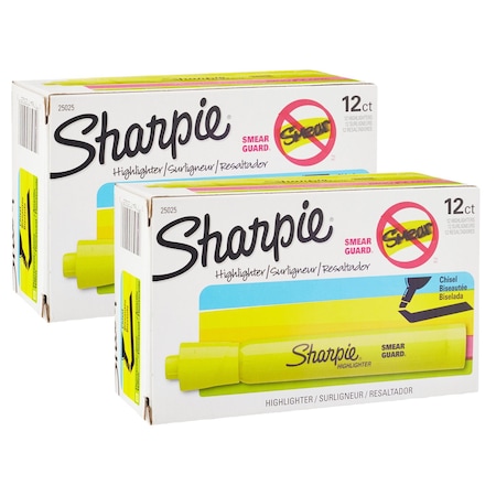 Sharpie Tank Style Highlighters, Chisel Tip, Fluorescent Yellow, 24PK 25025