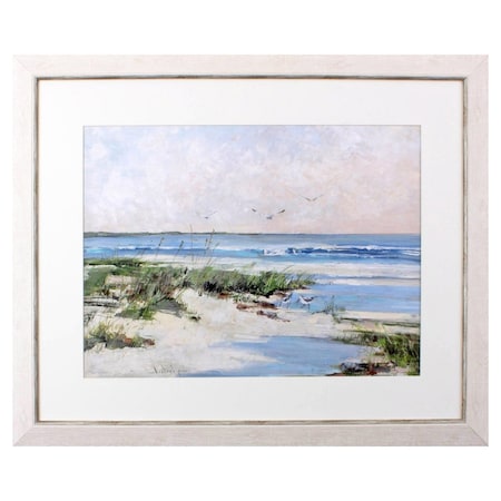Homeroots Soft Morning Sea White Framed Print Wall Art 484233