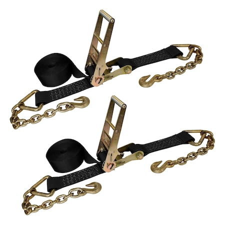 Tie 4 Safe 3'' x 30' Ratchet Strap w/ Chain Extension. WLL: 5,400 LBS Black, 2PK RT20R-1530-F87-BLK-C-2