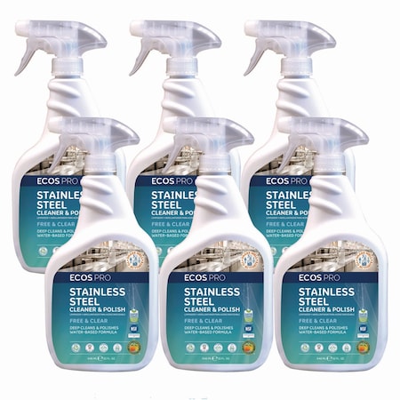 Ecos Pro Stainless Steel Cleaner and Polish, 32 oz Spray Bottle, 6PK PL93306CT