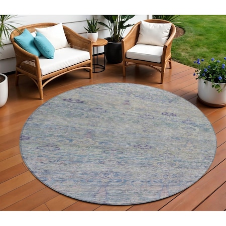 Homeroots 8' Plum And Silver Round Oriental Washable Indoor Outdoor Area Rug 631133
