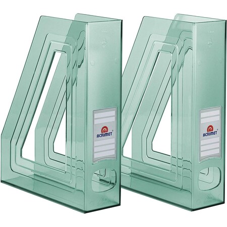 Acrimet Magazine File Holder Vertical Rack, Durable Plastic Desk Organizer, Clear Green, 2PK 277.5
