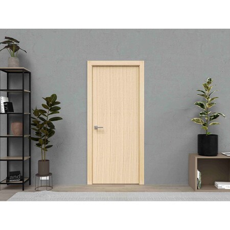 Sartodoors Modern Wood Interior Door with Hardware, Planum 0010 Vertical Natural Veneer, Single Panel Frame Tr PLANUM0010ID-VSH-30