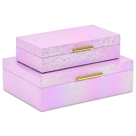 Homeroots Set of Two Pink And Gold Faux Shagreen Nesting Storage Boxes With Lids, 2PK 712933