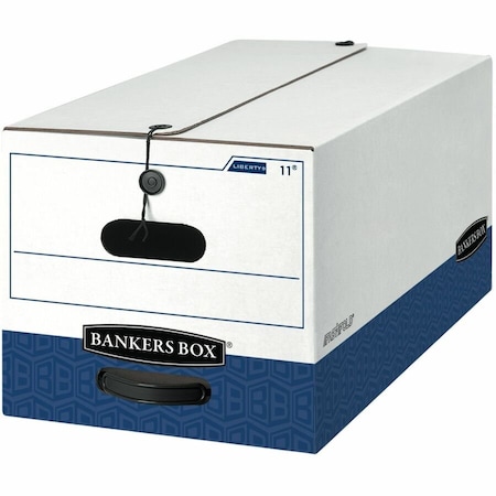 Bankers Box File Box, Corrugated Fiberboard, 12 in W, 24 in D, 10 in H, String & Button Closure, Blue, White 00011