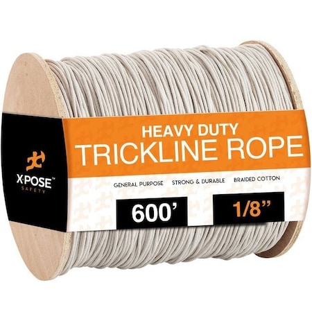 Xpose Safety White Unglazed Trickline Rope, 600 ft x 1/8 In Theatrical Tie Line Heavy Duty Spool WTL-600-X