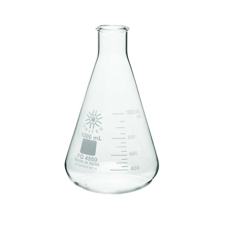 Zoro Select Erlenmeyer Flask, 1 L, Conical, PK6 FG4980-1000