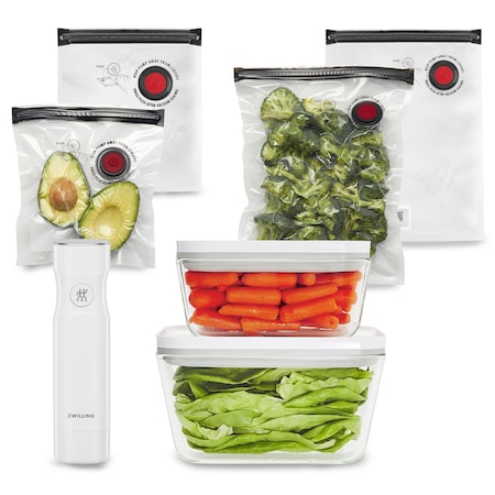 Zwilling Fresh and Save 7-pc Vacuum Sealer Machine Starter Set, Airtight Food Storage Containers Glass 1009488