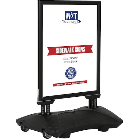 M&T Displays 22x28 Inch Poster Sign Holder Aluminum WindPro Lite Black Sidewalk Sign, Weather & Wind Resistant USWPL10B22X2000