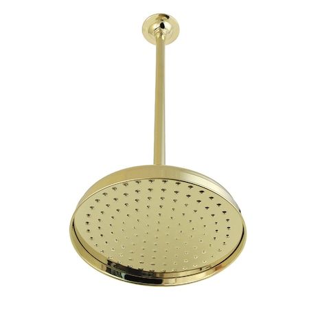 Kingston Brass 10" Round Raindrop Brass Shower Head with 17" Ceiling Mounted Shower Arm, Polished Brass K225K22