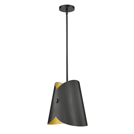 Z-Lite Salone 1 Light Pendant, Matte Black/Matte Black Outer, Gold Inner, 13 In W x 13.75 In H 1951P11-MB