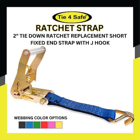 Tie 4 Safe 2'' x 10' Side Mount Wheel Net Tie Down Kit w/ Wire J Hook. WLL: 3,333 LBS Blue, 4PK RT04CK-5210-W5W9-BU-BW02P-BLK-4