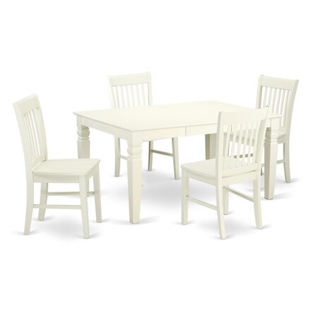 East West Furniture 5 Piece Dinette Set, Linen White, 5PK WENO5-LWH-W