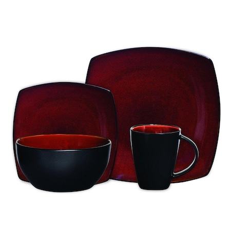 Gibson Soho Lounge Square Dinnerware Set, Burgundy - 16 Piece 61220.16RM