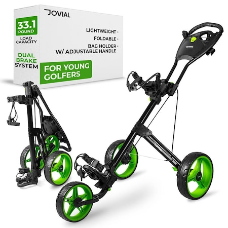 Jovial Foldable 3 Wheel Junior Golf Push Pull Cart with Aluminum Frame 33 lbs Capacity Adjustable Padded JOVGFP9