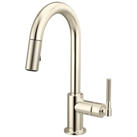 Brizo Litze Pull-Down Prep Faucet with Arc Spout, Knurled Handle Polished Nickel 63943LF-PN