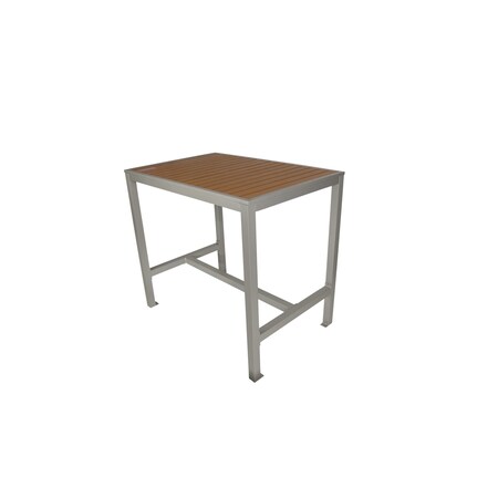 Bfm Seating Longport 4-Leg Bar Height Bolt-Down Table 32x48, Synthetic Teak Top, Silver Frame PH4L3248TKSVT