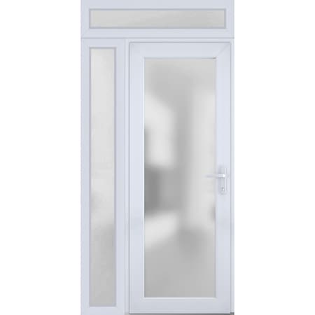 Vdomdoors Front Exterior Prehung FiberGlass Door Frosted Glass / Manux 8102 White Silk / Sidelight and Transo MANUX8102EXD-WS-W30+12 x H80+14-LH
