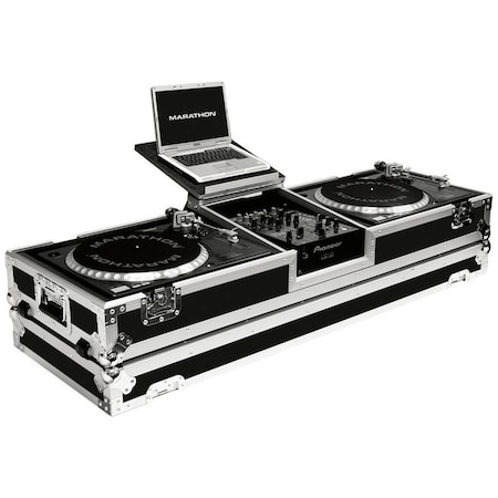 Marathon Holds 2 Turntables in STANDARD STYLE POSITION with 10-in mixer with Low Profile Wheels & LAPTOP SHE MA-DJ10WLTSTANDA