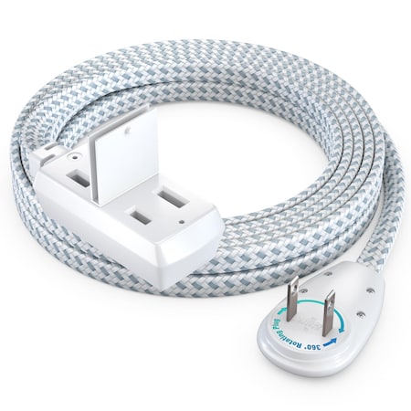 Maximm 10ft 2-Prong 360 degrees Flat Plug Braided Extension Cord, Polarized UL, Gray ADW-90A-23F010-16W1