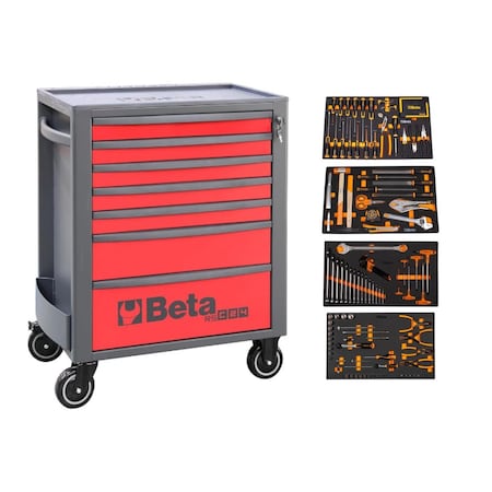 Beta RSC24 Red 7-Drawer Rolling Tool Cabinet with 207 Piece SAE Tool Set ZUS46735924
