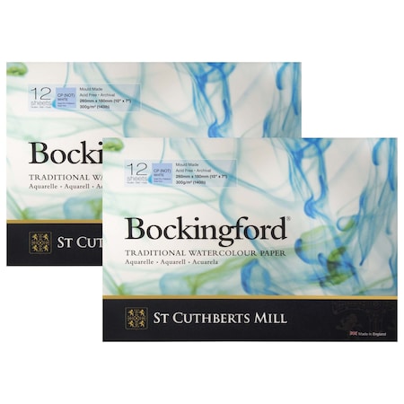 St Cuthberts Bockingford Watercolor Pad, Cold Pressed, Glue Binding, 140lb/300gsm, 12 Sheet, 7x10 inch, 2PK T47130001011B