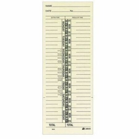 Adams Business Forms Time Cards for Acroprint, Amano and Lathem Time Clocks, One Side, 3.38in x 9in, 200PK 9659-200