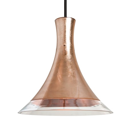Besa Lighting Rio Stem Pendant, Copper Foil/Clear, Black Finish, 1x9W LED 1TT-RIOCF-LED-BK