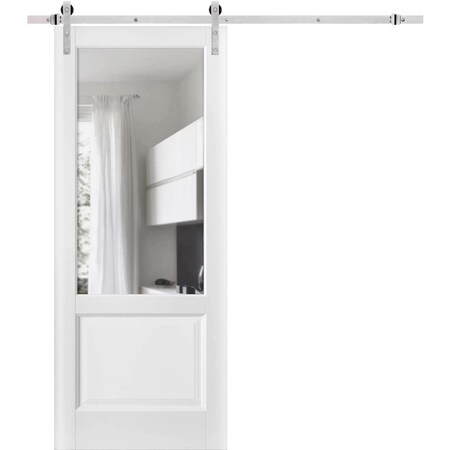 Sartodoors Sturdy Barn Door, Lucia 1533 White Silk with Clear Glass, 6.6FT Rail Hangers Heavy Hardware Set,  LUCIA1533BD-S-WS-36
