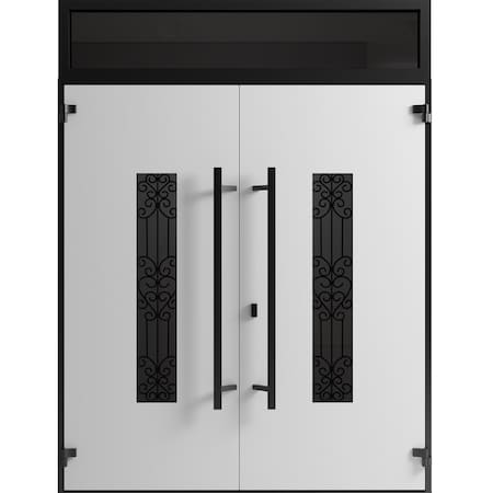 Vdomdoors Front Exterior Prehung Aluminum Double Doors Ronex1205 Bronze Oak Top Transom Mirrored Clear Glass RONEX1205DEXD-OAK-W72xH96+16-LH-O
