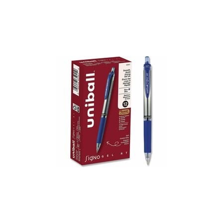 Uni-Ball Signo Retractable Gel Pen, 0.7mm, Blue Ink, Blue/Metallic Barrel, 12PK 65941