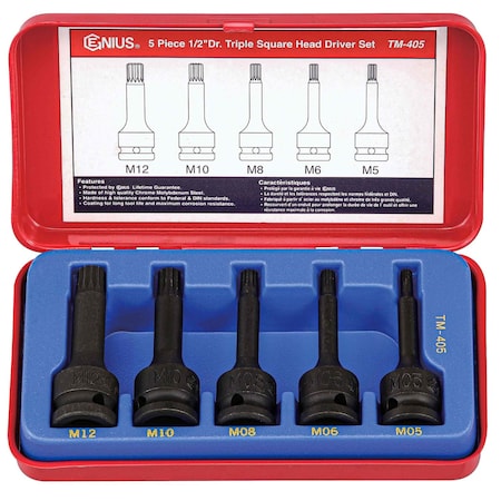 Genius Tools 5PC 1/2in Dr. 12-Point Head Socket Set TM-405